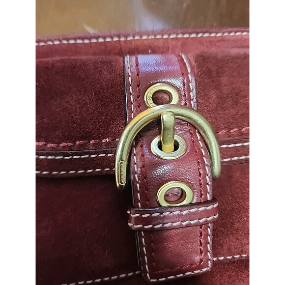 COACH Soho Leather Wristlet Clutch Snap Front Flap Pocket w/ Buckle Burgundy C7 - Picture 3 of 7